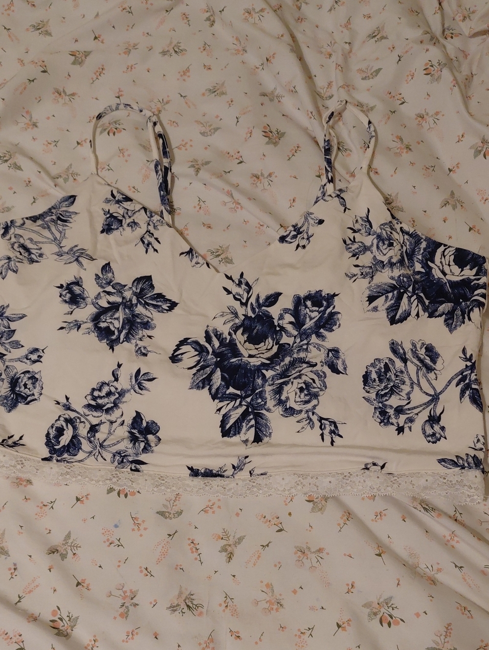 Victoria's Secret White Cami with Navy Floral Print